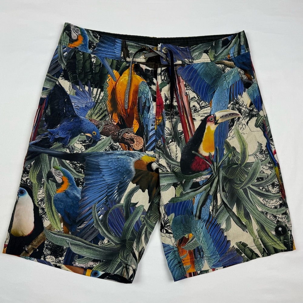 Agua De Coco Mens Beach Board Shorts Sz 42 Tropical Birds AOP Swim C3